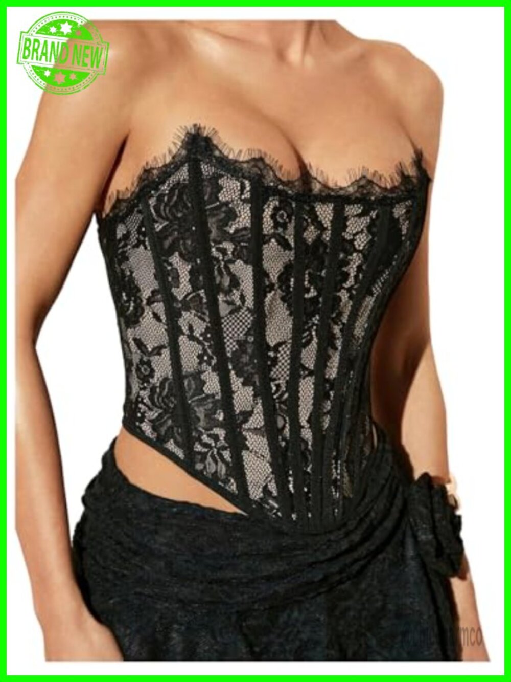 Women's Y2K Lace Corset Top Strapless Bustier Slim Fit Clubwear
